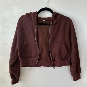 Cocoa Brown Cropped Zip Up Sweatshirt